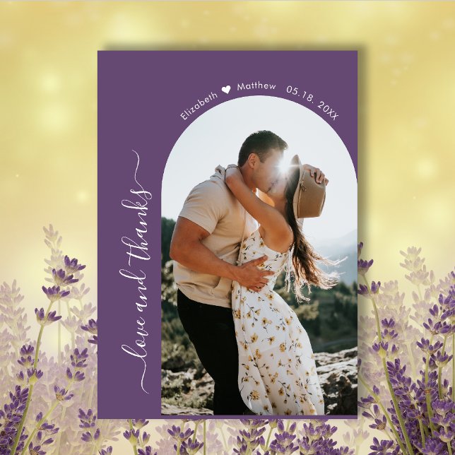Elegant Thanks Script Mauve 2 Photo Arch Wedding  Thank You Card (Creator Uploaded)