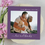 Elegant Thanks Script Mauve 2 Photo Wedding  Thank You Card<br><div class="desc">Elegant Modern Minimalist Hand Lettered 2 Photo Wedding Thank You Card in Purple Mauve colour. Stylish wedding thank you card template featuring one photo on the front and one photo on the back. With the text "Love and thanks" in a swirly hand lettered calligraphy or typography script font in white...</div>
