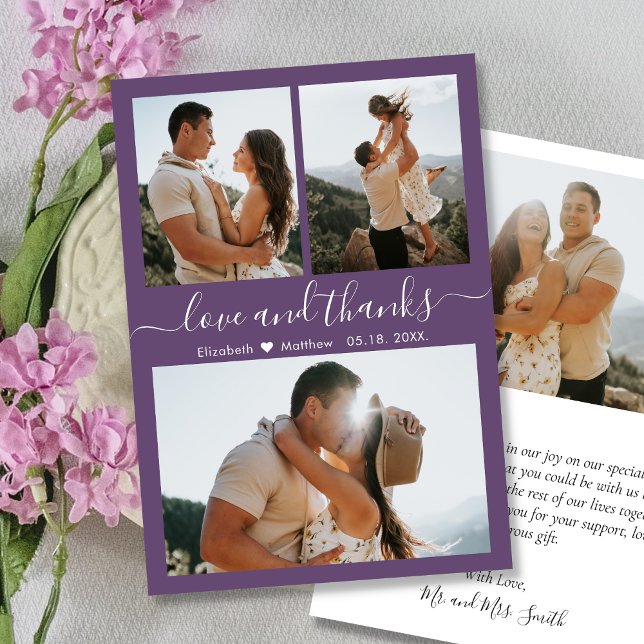 Elegant Thanks Script Mauve Photo Collage Wedding  Thank You Card (Creator Uploaded)