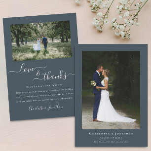Elegant Thanks Wedding 2 Photo Gray Thank You Card