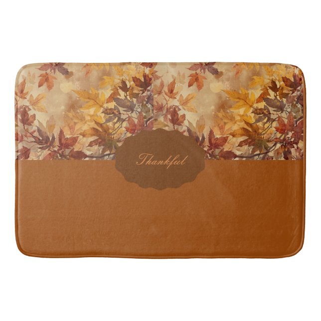 Elegant,Thanksgiving, Autumn Leaves,Rustic Bath Mat (Front)