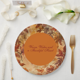 Elegant,Thanksgiving, Autumn Leaves,Rustic,Green Paper Plate