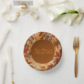 Elegant,Thanksgiving, Autumn Leaves,Rustic,Green Paper Plate
