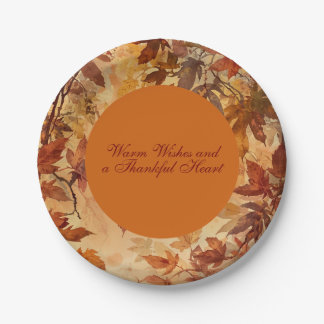 Elegant,Thanksgiving, Autumn Leaves,Rustic,Green Paper Plate