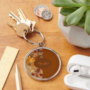Elegant,Thanksgiving, Autumn Leaves,Rustic Key Ring