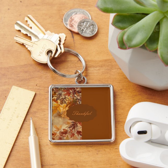 Elegant,Thanksgiving, Autumn Leaves,Rustic Key Ring (Desk)
