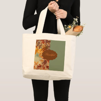 Elegant,Thanksgiving, Autumn Leaves,Rustic Large Tote Bag