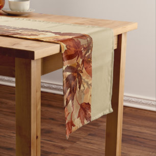 Elegant,Thanksgiving, Autumn Leaves,Rustic Medium Table Runner