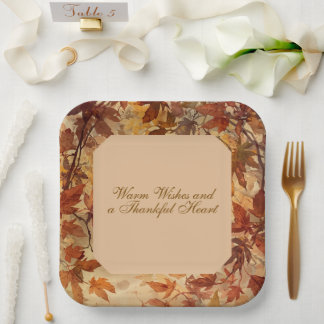 Elegant,Thanksgiving, Autumn Leaves,Rustic Paper P Plate