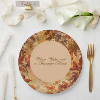 Elegant,Thanksgiving, Autumn Leaves,Rustic Paper P Plate
