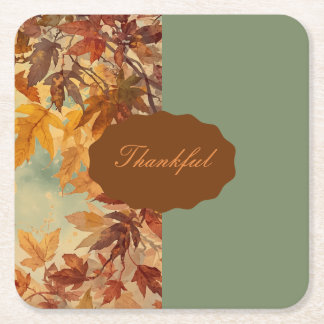 Elegant,Thanksgiving, Autumn Leaves,Rustic Square Paper Coaster