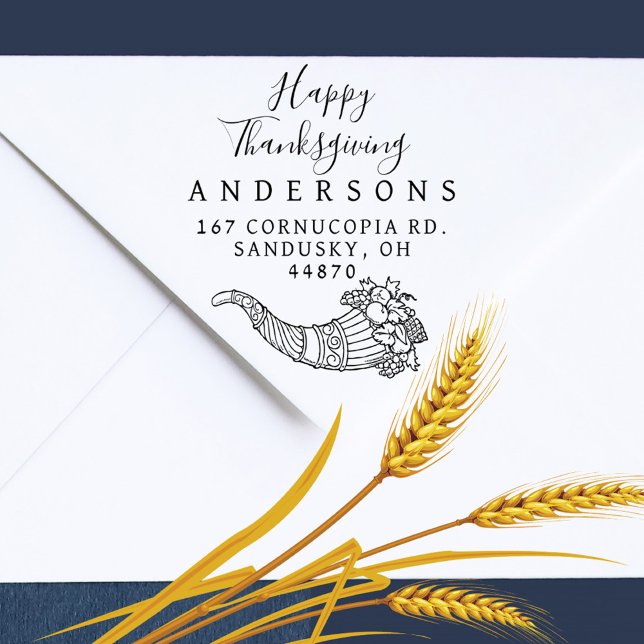 Elegant Thanksgiving Cornucopia Family Address Rubber Stamp (Elegant Thanksgiving Cornucopia Family Address Rubber Stamp)