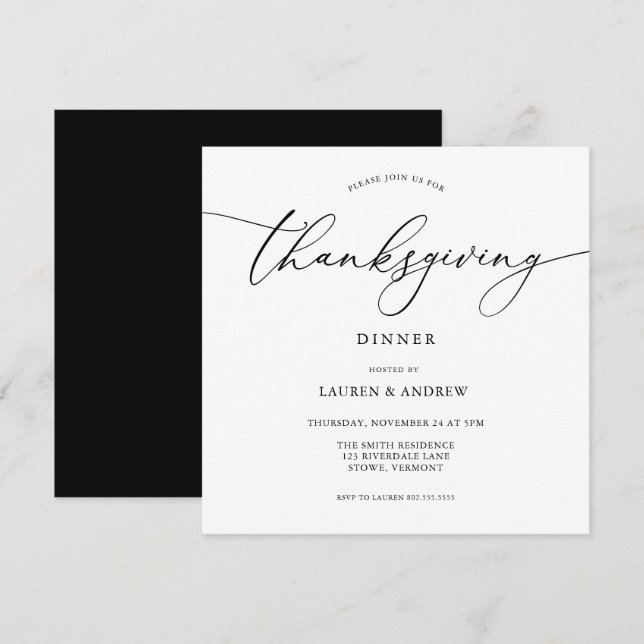 Elegant Thanksgiving Dinner Black Invitation (Front/Back)