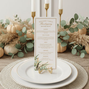 Elegant Thanksgiving Dinner Fall Leaves Feather  Menu