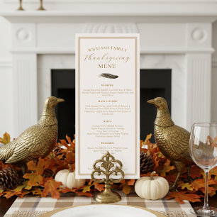 Elegant Thanksgiving Dinner Fall Pheasant Feather Menu