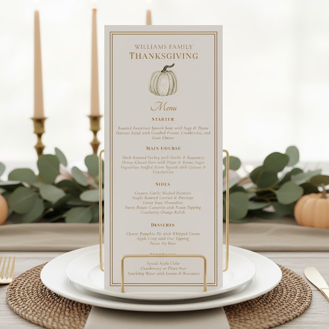 Elegant Thanksgiving Dinner Fall White Pumpkin  Menu (Creator Uploaded)