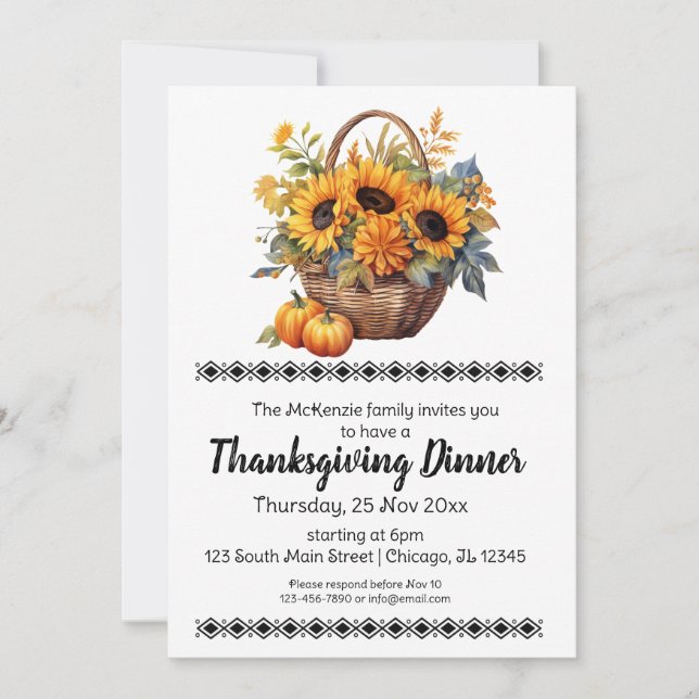 Elegant Thanksgiving Dinner Invitation (Front)