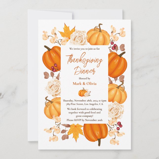 Elegant Thanksgiving Dinner Invitation (Front)