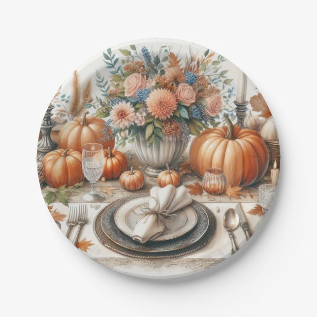 Elegant Thanksgiving Dinner Paper Plate (Front)