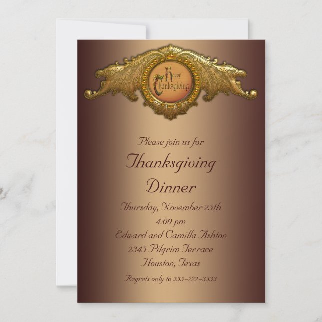 Elegant Thanksgiving Dinner Party Invitations (Front)