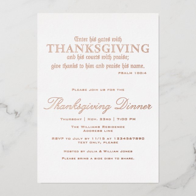 Elegant Thanksgiving Dinner Party Psalm 100:4 (Front)