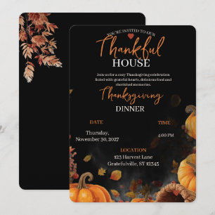 Elegant Thanksgiving Dinner Pumpkin Autumn Leaves  Invitation