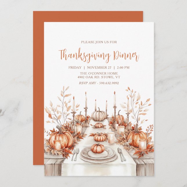 Elegant Thanksgiving Dinner Table Invitation (Front/Back)