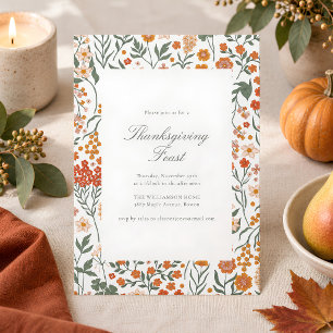 Elegant Thanksgiving Dinner Wildflower Script Fall Invitation
