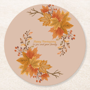 Elegant Thanksgiving Entertaining Round Paper Coaster