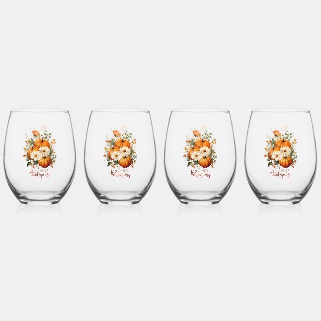 Elegant Thanksgiving Entertaining Stemless Wine Glass (Back)