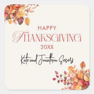 Elegant Thanksgiving Fall Leaves Thank You Square Sticker