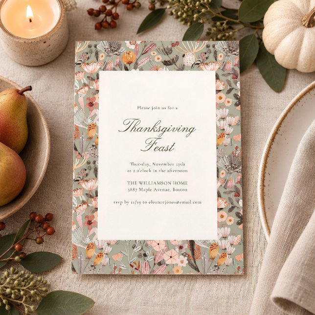 Elegant Thanksgiving Feast Fall Wildflower Script Invitation (Creator Uploaded)
