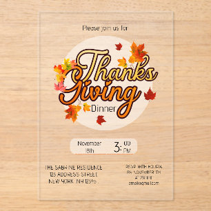 Elegant Thanksgiving foliage autumn fall  Acrylic Invitations