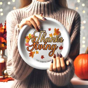 Elegant Thanksgiving foliage autumn fall Paper Plate