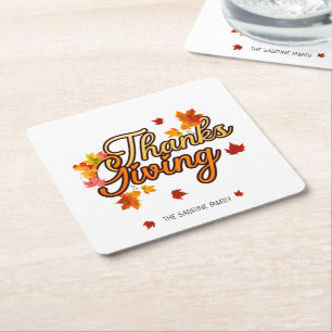 Elegant Thanksgiving foliage autumn fall Square Paper Coaster