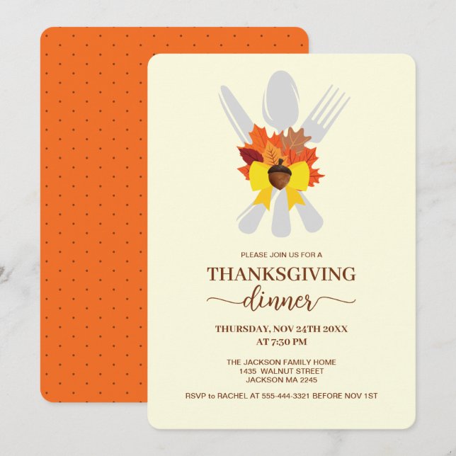 Elegant Thanksgiving Harvest Dinner Party  Invitation (Front/Back)