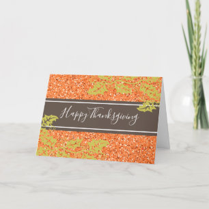 Elegant Thanksgiving Orange Glitter Personalised Holiday Card