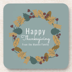 Elegant Thanksgiving Pear Wreath Illustration Coaster