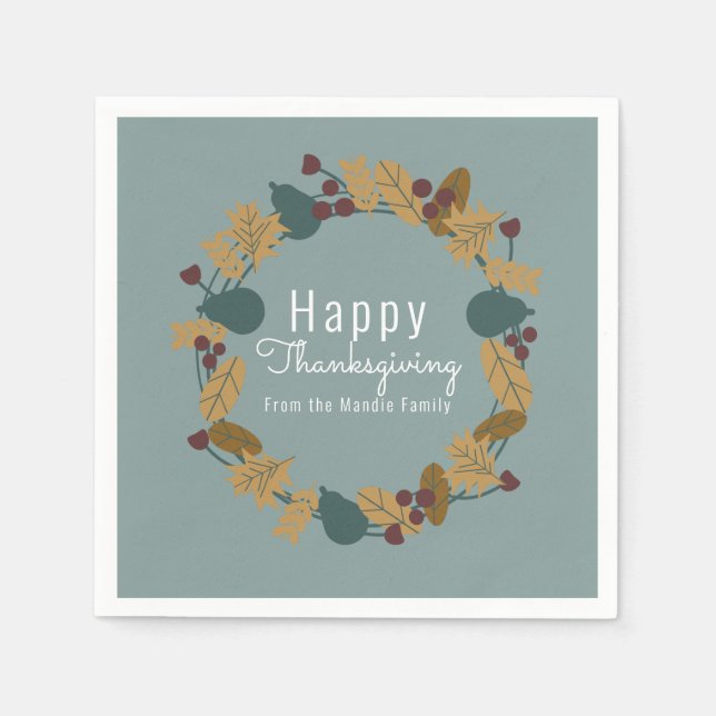 Elegant Thanksgiving Pear Wreath Illustration Napkin (Front)