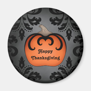 Elegant Thanksgiving pumpkin on damask Magnet
