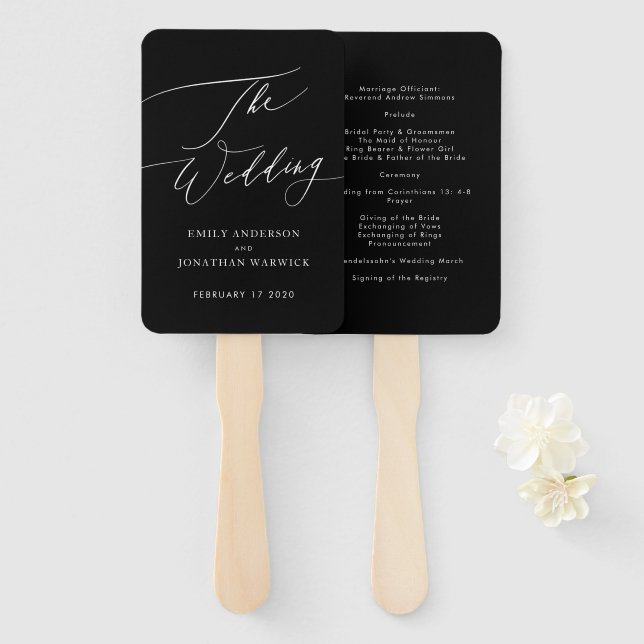 Elegant The Wedding Modern Calligraphy Wedding Hand Fan (Front and Back)