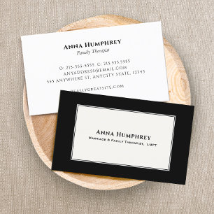 Elegant Therapist Black White Business Card