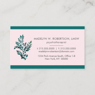 Elegant Therapist Green Plant Pink Business Card