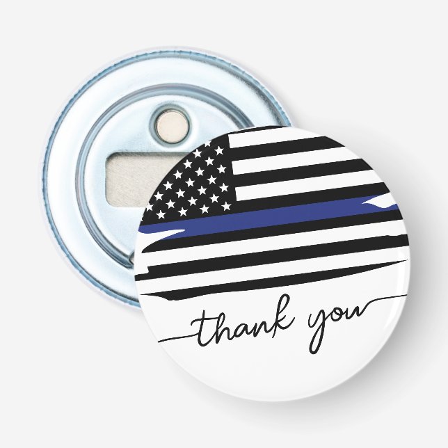 Elegant Thin Blue Line Flag Police Officer Bottle Opener (Front)