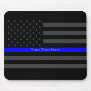 Elegant Thin Blue Line Personalised Black US Flag Mouse Pad