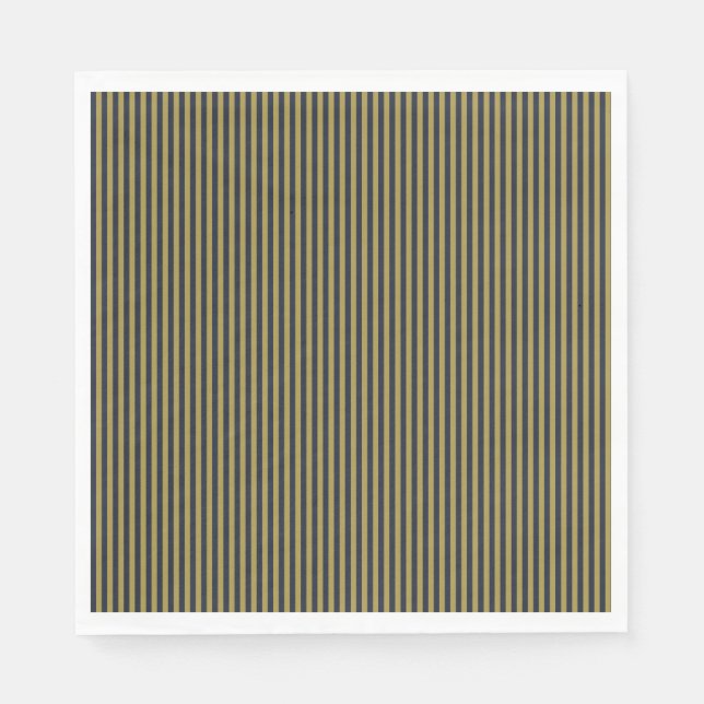 Elegant Thin Gold & Navy Blue Vertical Stripes Napkin (Front)