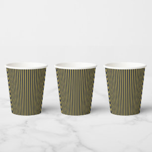 Elegant Thin Gold & Navy Blue Vertical Stripes Paper Cups