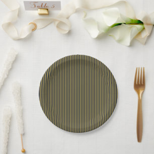 Elegant Thin Gold & Navy Blue Vertical Stripes Paper Plate