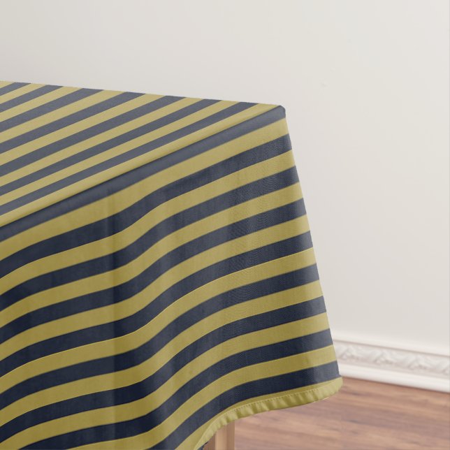 Elegant Thin Gold & Navy Blue Vertical Stripes Tablecloth (In Situ)