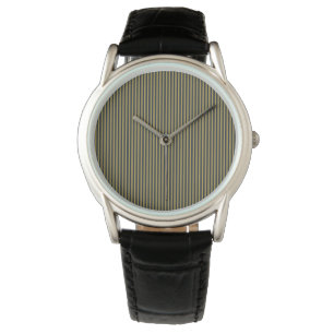 Elegant Thin Gold & Navy Blue Vertical Stripes Watch
